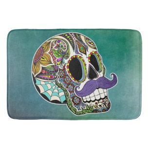 Mustache Sugar Skull Bath Mat Badrumsmatta