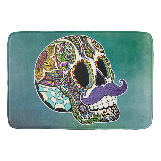 Mustache Sugar Skull Bath Mat Badrumsmatta (Framsidan)