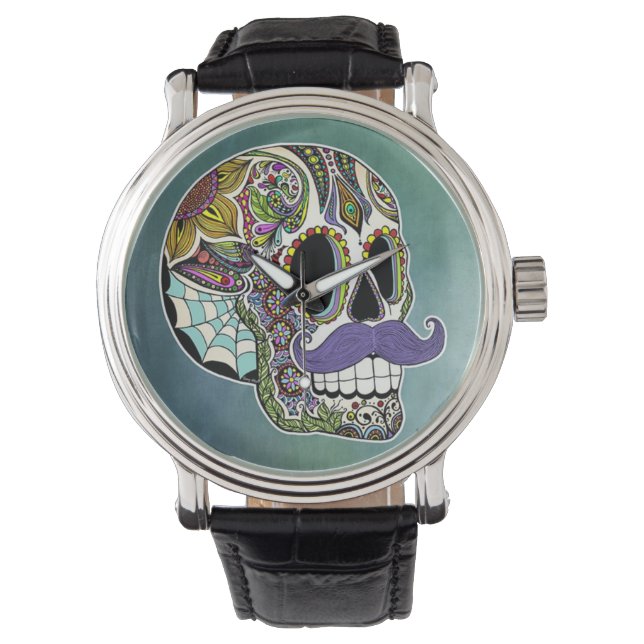 Mustache Sugar Skull Watch Armbandsur (Framsida)