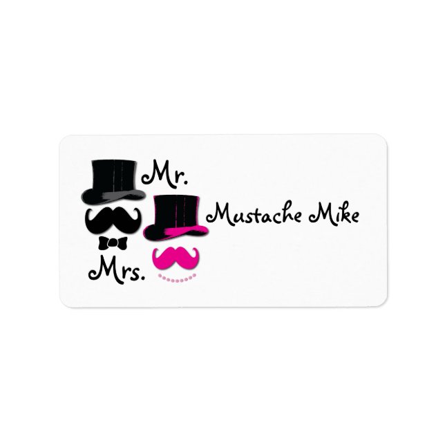 Mustache, top hat, bockslips och pärlmärkning adressetikett (Framsidan)