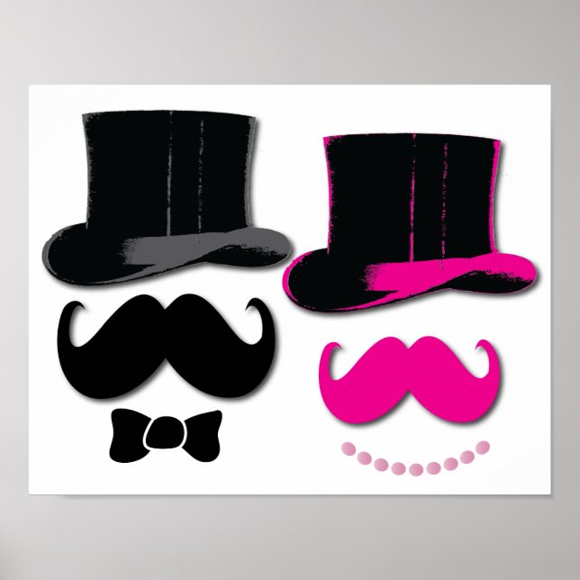 Mustache, top hat, bukhinna och pärlor poster (Framsidan)