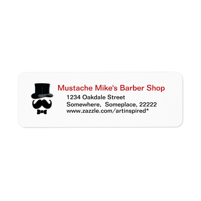Mustache, top hat och bocketikett returadress etikett (Framsidan)
