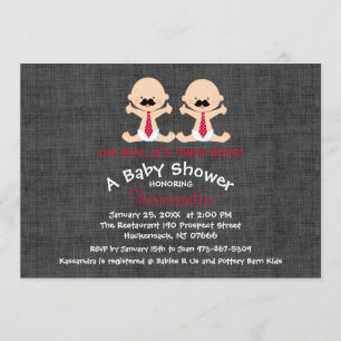 Mustache Twin Boy Baby Shower-inbjudan Inbjudningar