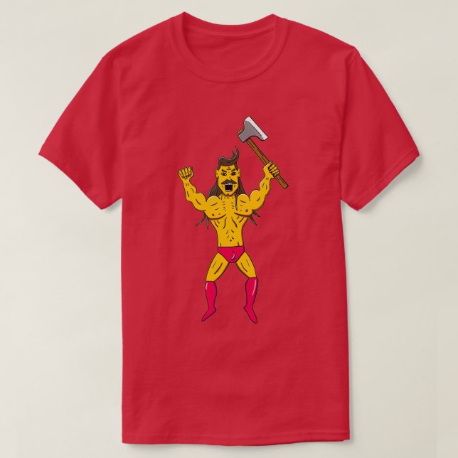 Mustache Warrior med Ax 2 T Shirt (Design framsida)