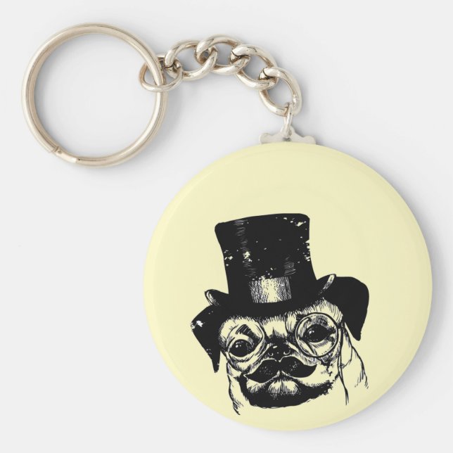 Mustached pug nyckelring (Framsidan)