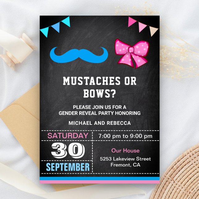 Mustacher eller Bows Gender Reveal Party Inbjudningar (Skapare uppladdad)