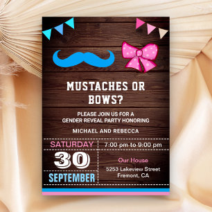 Mustacher eller Bows Gender Reveal Party Inbjudningar