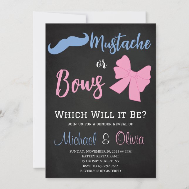 Mustacher eller Bows Gender Reveal Party Inbjudningar (Framsida)