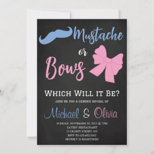 Mustacher eller Bows Gender Reveal Party Inbjudningar