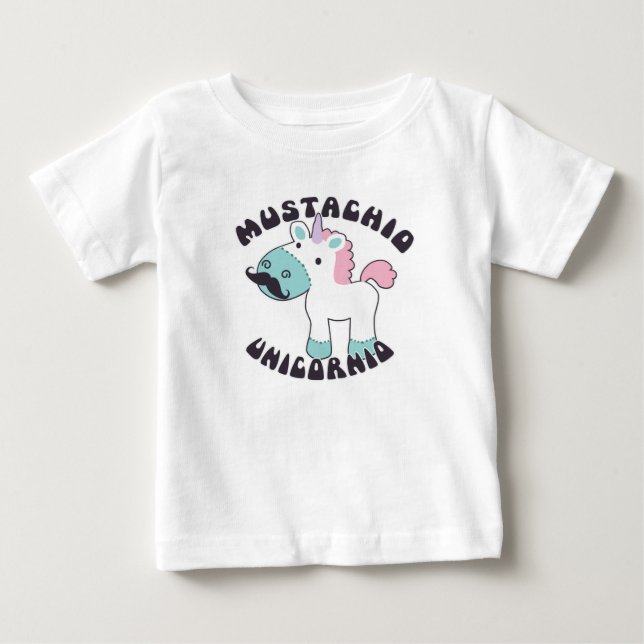 Mustachio Unicornio Baby Shirt Tee (Framsida)