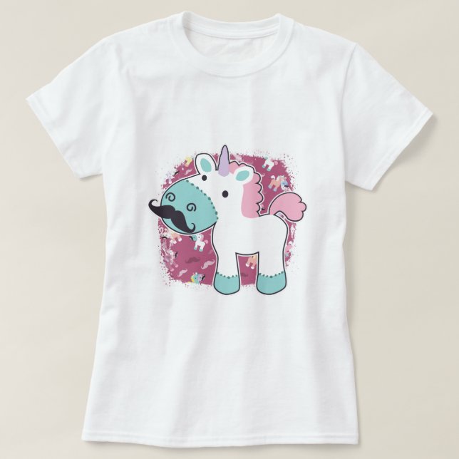 Mustachio Unicornio! Tee Shirt (Design framsida)