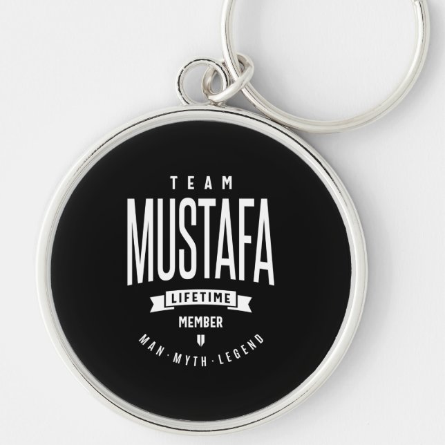 Mustafa Personlig Namn Birthday Gift Rund Silverfärgad Nyckelring (Framsidan)