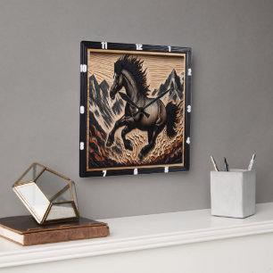 Mustang Bronc Kicking i höglandsbäcken Fyrkantig Klocka