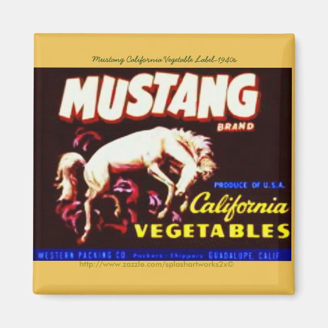 "Mustang California Vegetable Label-1940s" Magnet (Framsidan)