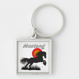 Mustang für Pferdeliebhaber Schlüsselanhänger Fyrkantig Silverfärgad Nyckelring