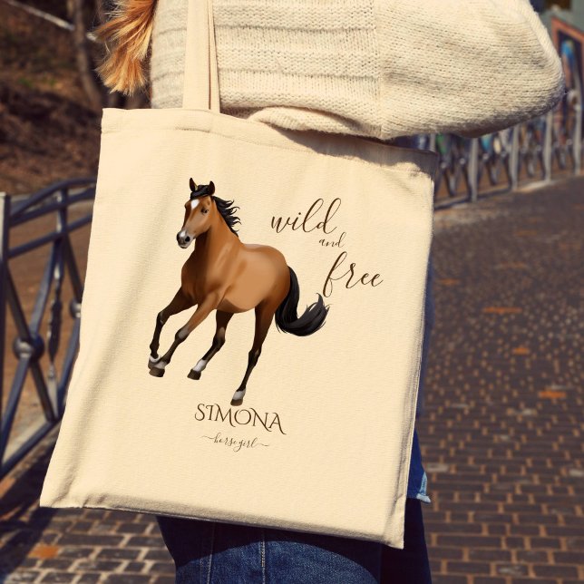 Mustang-hästgåvor personlig namn tygkasse (Horse themed gifts for girls personalized name mustang tote bag)