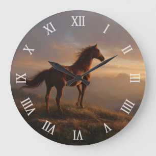 Mustang Horse Watching the Sunset Stor Klocka