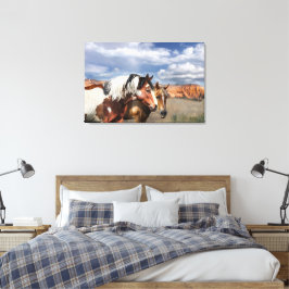 Mustang Horses i vilden, Stallion och hans Mare. Canvastryck