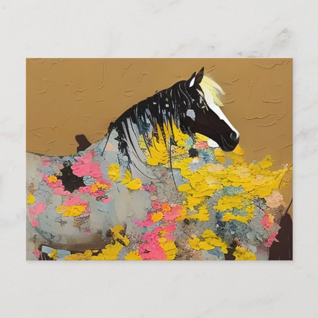 Mustang in Desert Wildblommor Postcard Vykort (Framsida)