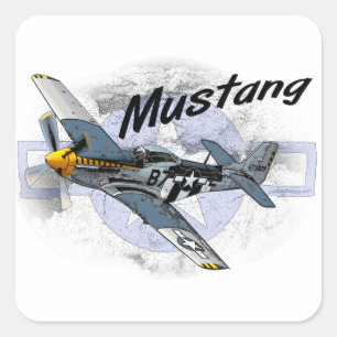 Mustang P51 Fyrkantigt Klistermärke