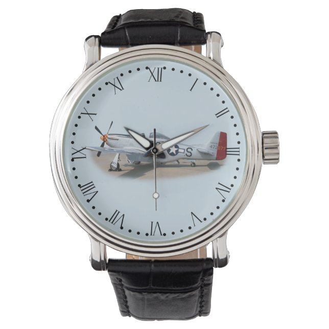 Mustang P-51D Aircraft Roman dial Armbandsur (Framsida)