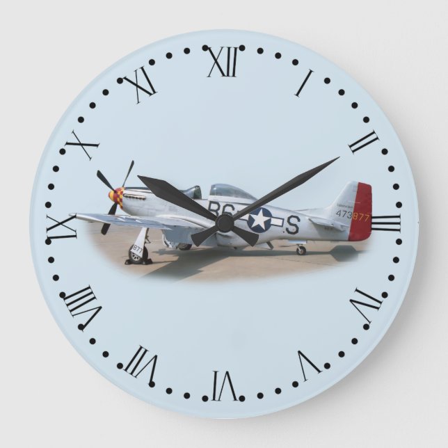 Mustang P-51D Aircraft Roman Dial Stor Klocka (Framsida)