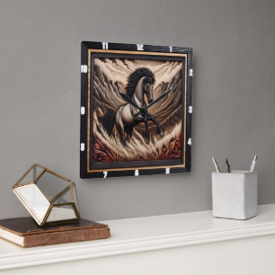 Mustang Range Horse Leaping in a Mountain Hollow Fyrkantig Klocka