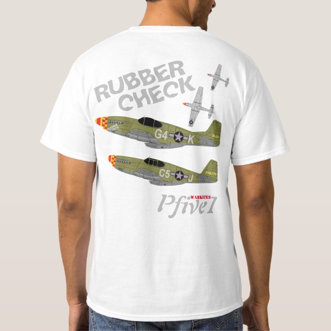 Mustang "Rubber kontroll " för Pfive1 P-51, T-shirt (Baksida)