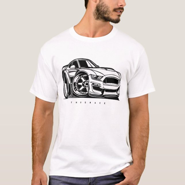 Mustang Shelby Toon Art Car Enthusiast T Shirt (Framsida)