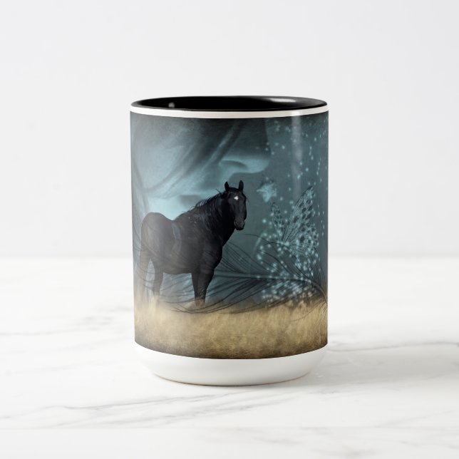 Mustang Vild Black Stallion och Cloud BeverageMug  Två-Tonad Mugg (Center)