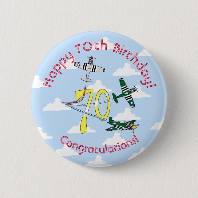 Mustangs 70-årsjubileumsbadge Blå himmel Knapp (Framsida)