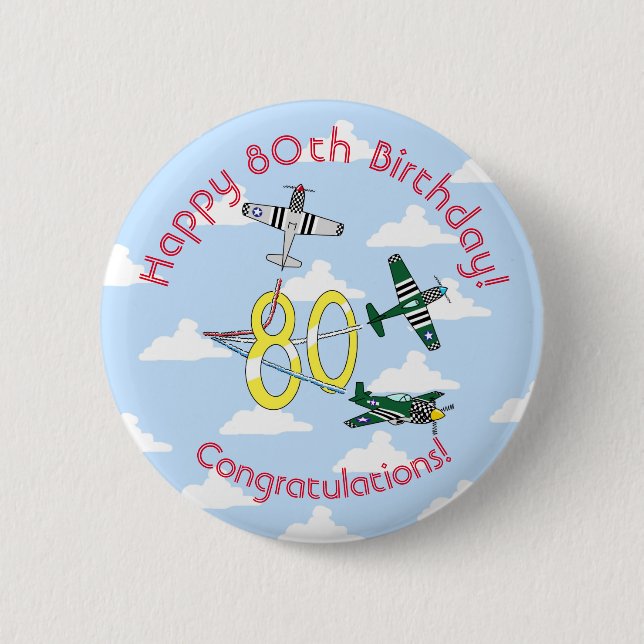Mustangs 80-årsjubileumsbadge Blå himmel Knapp (Framsida)