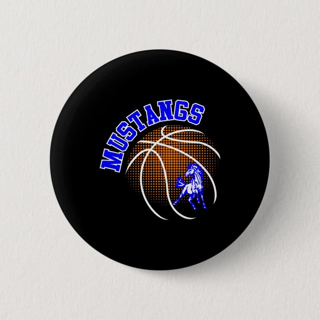 Mustangs Sketll Mustang Pride Skolanda Maskot Knapp (Framsida)