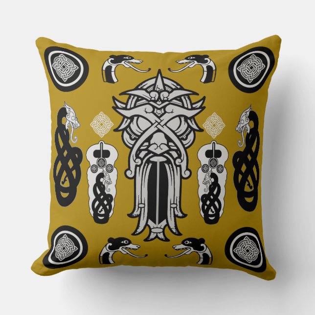 Mustard Anglo Saxon Art-utskrift Kudde (Framsida)