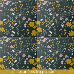Mustard Blommigt Beetles & Bees Bohemian Flowers Kakelplatta