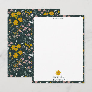 Mustard Blommigt Beetles & Bees Bohemian Wildblomm Anteckningskort