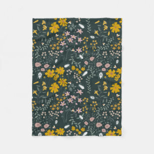 Mustard Blommigt Beetles & Bees Bohemian Wildblomm Fleecefilt