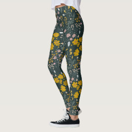 Mustard Blommigt Beetles & Bees Bohemian Wildblomm Leggings