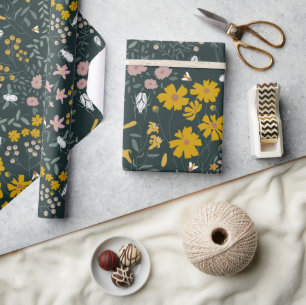 Mustard Blommigt Beetles & Bees Bohemian Wildblomm Presentpapper