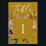 Mustard Brown Blommigt Bröllop | Elegant Fall Boho Bordsnummer<br><div class="desc">Ta med dig varma hösttoner med den här eleganten senapskort för brunfärgat bröllop-bordsnummer, designat med romantiska blommigtar för vattenfärg och modern kalligrafi. Perfekt för boho-, rustik- eller fallbröllop, det här bord-kortet hjälper gästerna att hitta ställe i stil. Den ärftliga senapsbruna bakgrunden parar vackert med terracotta, sage, och neutralt accents. Perfekt...</div>