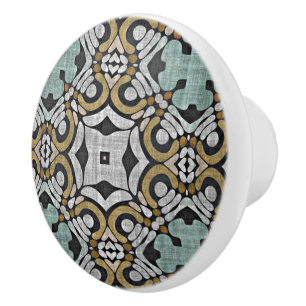 Mustard Brown Teal Grönt Grått Black Tribe Art Knopp