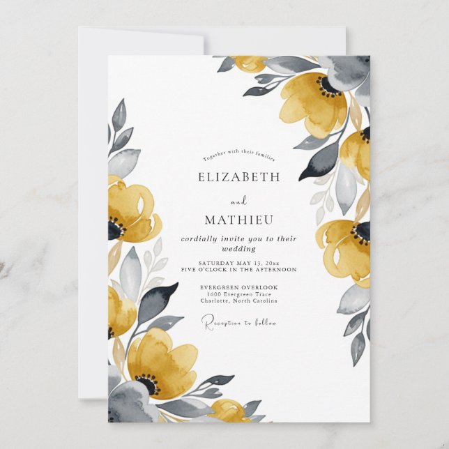 Mustard Chic Botanical Wedding Inbjudningar (Framsida)