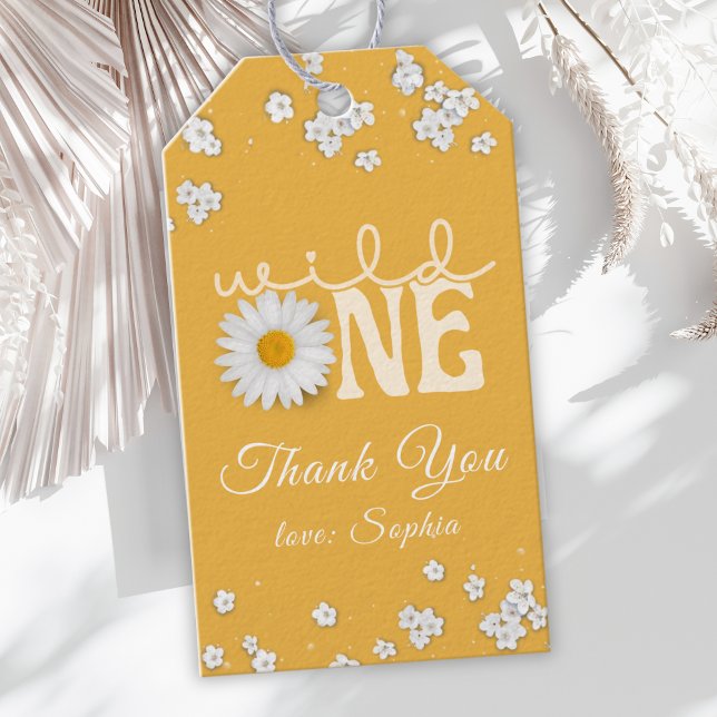 Mustard Daisy Wild One 1st Birthday  Presentetikett (Skapare uppladdad)