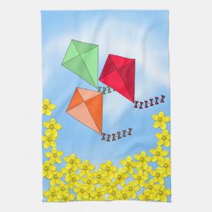 Mustard Flowers och Kites and Clouds Kökshandduk