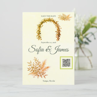 Mustard Gold Pampas Arch Save The Date QR | Autumn