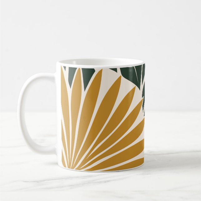 Mustard Green Tropical Leaf Silhouette Kaffemugg (Vänster)