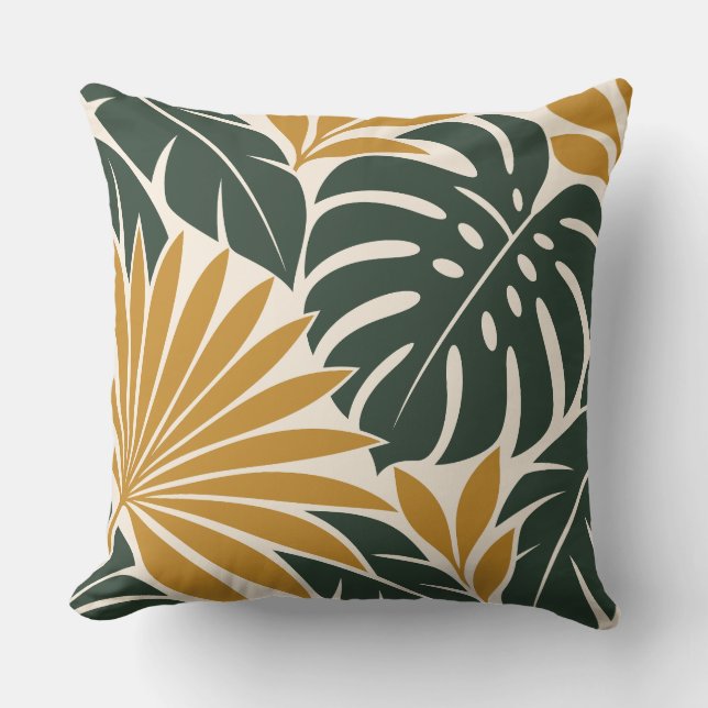 Mustard Green Tropical Leaf Silhouette Kudde (Framsida)