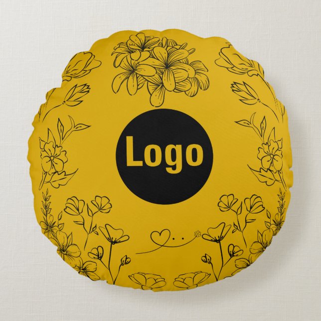 Mustard Gula blommor Design Pillow Rund Kudde (Framsidan)