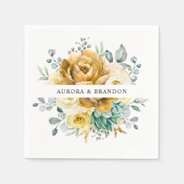 Mustard Gult Blommigt Sage Greenery Modern Bröllop Pappersservett