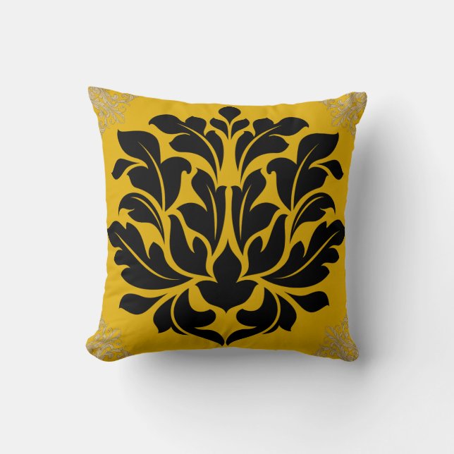 Mustard Gult Damask Orchid Flower Kudde (Framsida)